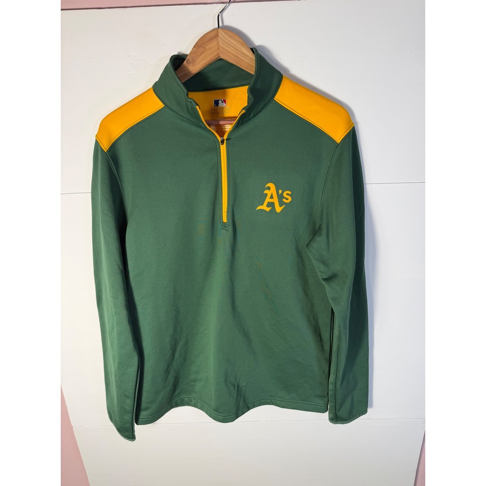 MLB Oakland Athletics Quarter Zip Pullover Mens Medium Green Yellow A's Fleece